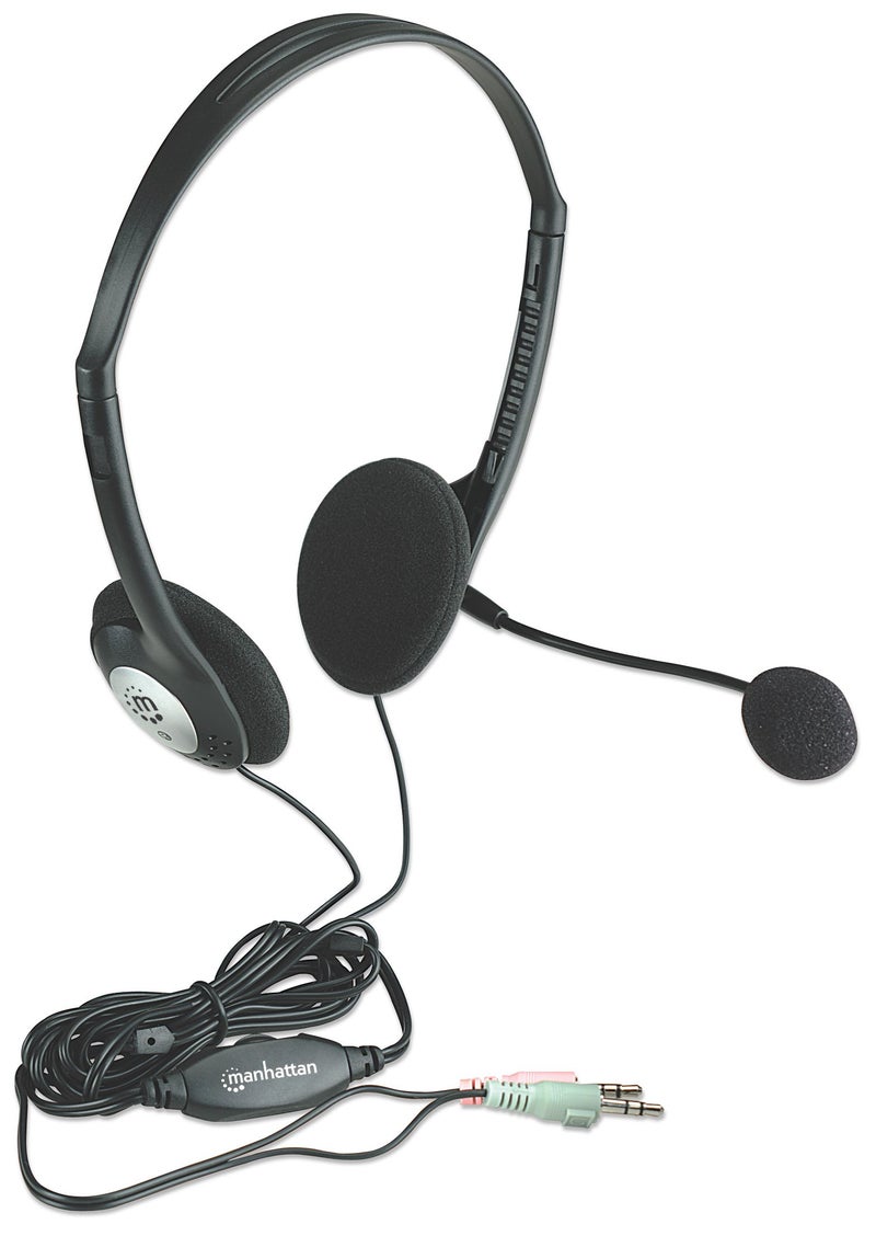 Manhattan 3.5mm Stereo Headset with Mic - with Microphone, Volume Control, 3.5 mm Stereo Plugs, 6.5ft Cable - for Desktop, Laptop, Computers - 3 Year Warranty - 164429 - Image 1